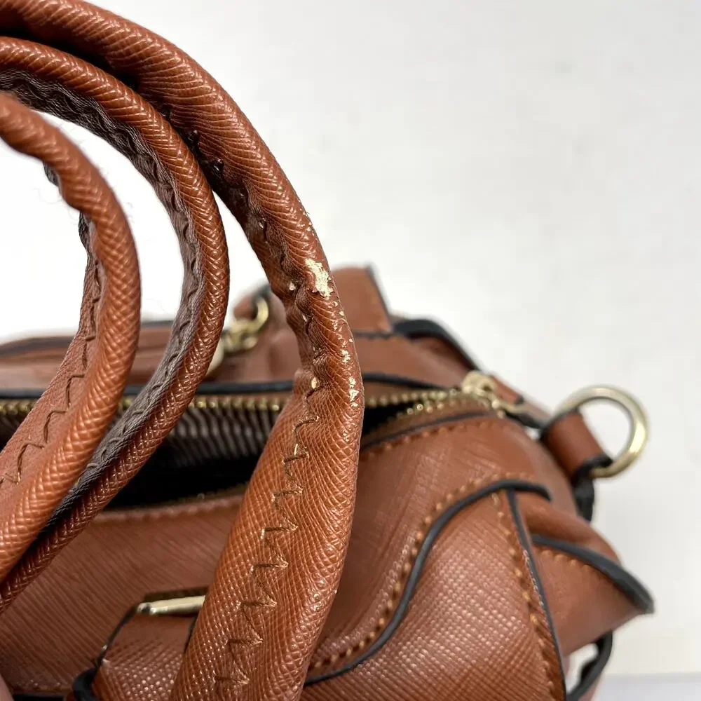 Brown Top Handle Satchel Shoulder Bag Purse Faux Leather